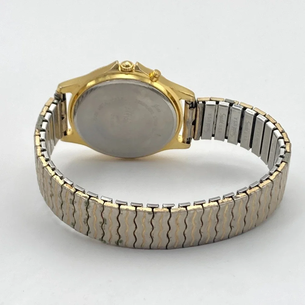 Vintage Aqualite Men's Watch 36mm Gold Tone Backlight Stretch Band New Battery